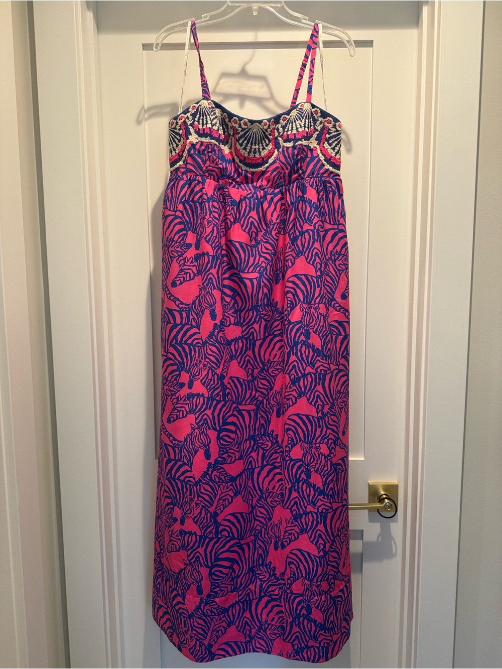 Lilly Pulitzer Pink and Blue Printed Spaghetti-Strap Maxi Dress